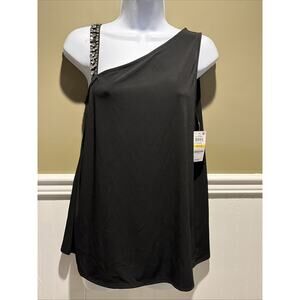 "INC INTERNATIONAL CONCEPTS" BLACK ONE SHOULDER SEQUINED STRAP TOP SIZE: M NWT